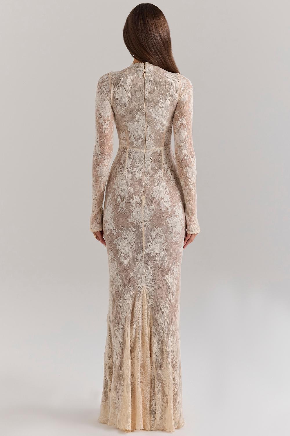 Isoline Peach Lace Maxi Dress Product Image