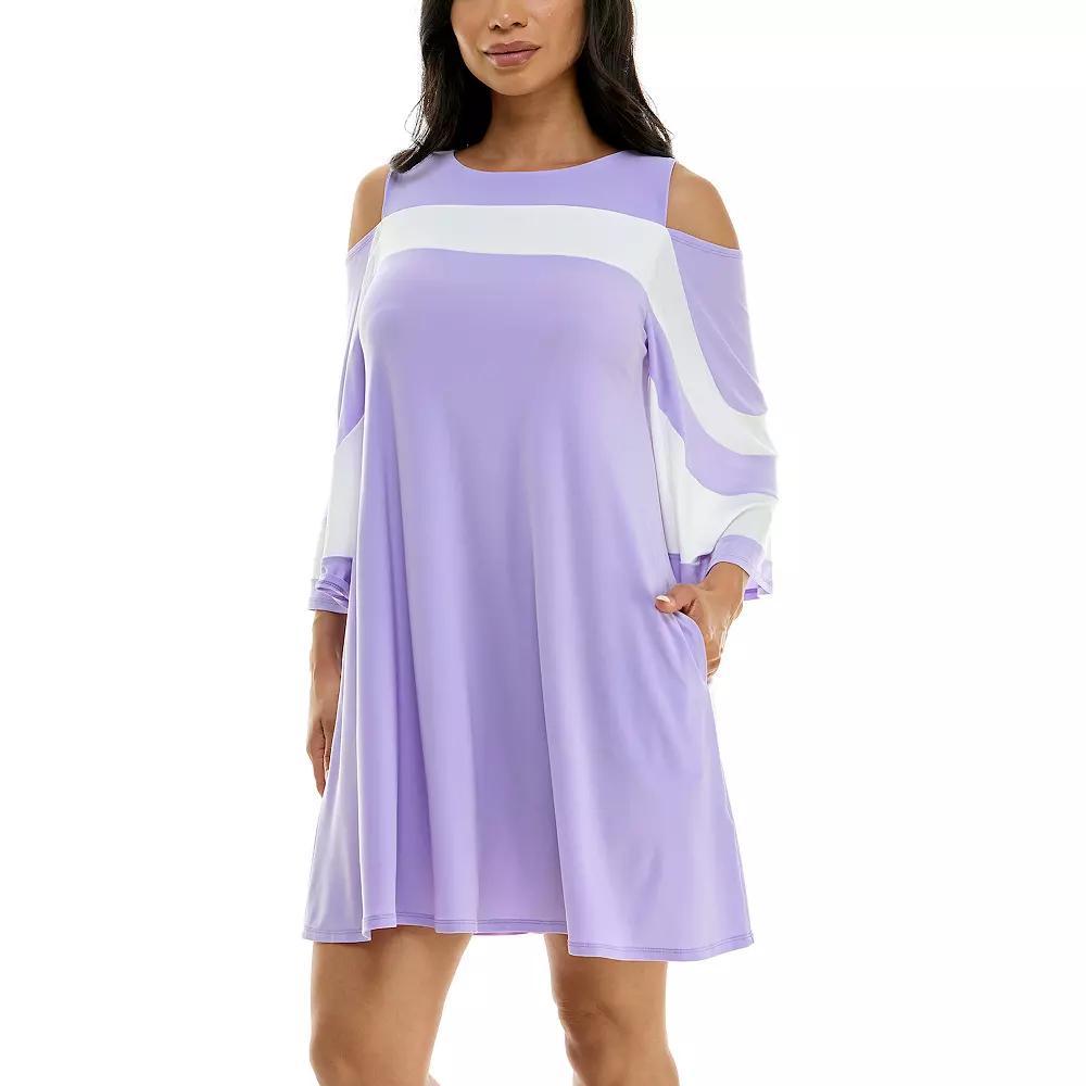 Women's Nina Leonard Draped Sleeve Cold-Shoulder Dress, Size: XL, Ivory Product Image