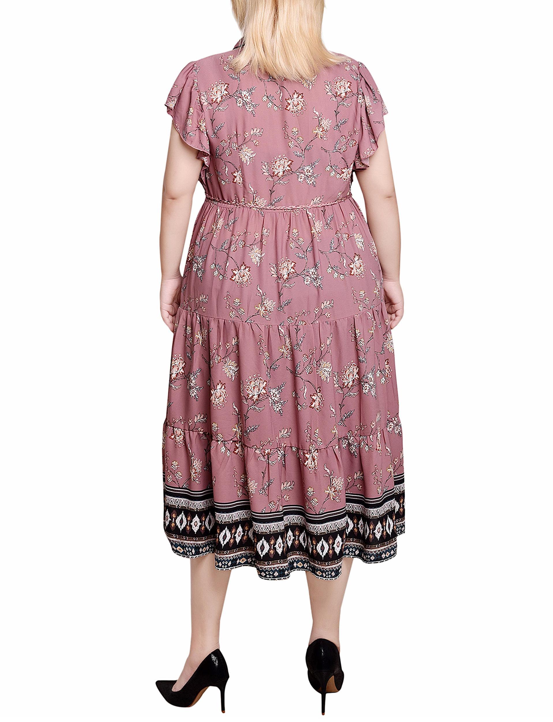 Pink Short Sleeve Tiered Border Print Dress - Plus Size Product Image