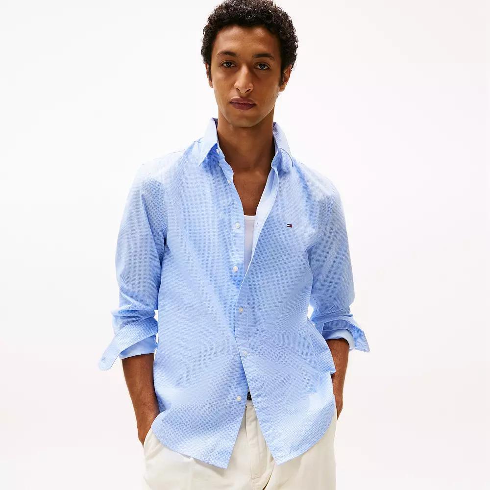 Men's Tommy Hilfiger Woven Long Sleeve Button Down Shirt, Size: XXL, Sweet Blue Print Product Image