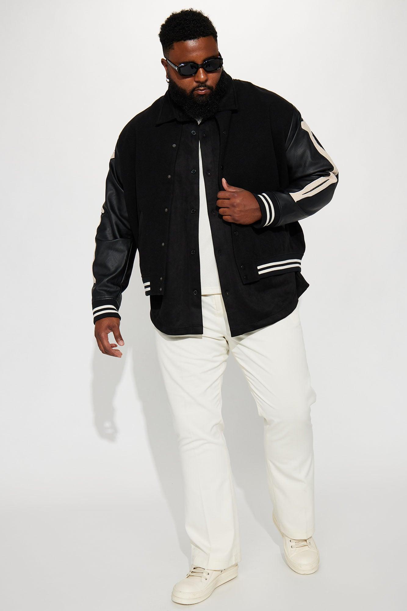 Bone Applique Varsity Bomber Jacket - Black Product Image