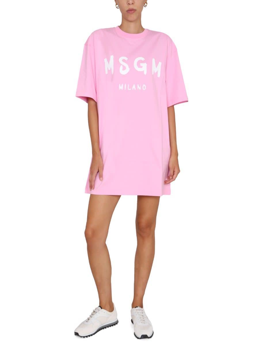 MSGM Brushed Logo Dress In Pink Product Image