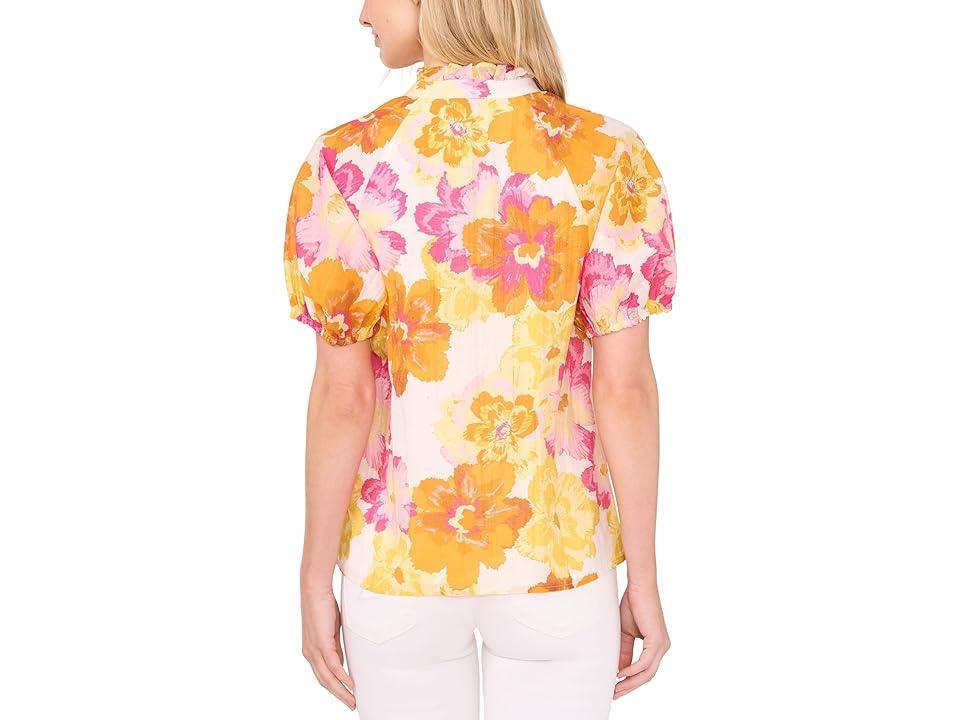 CeCe Printed Ruffle Neck Raglan Seam Split Neck Blouse (Radiant ) Women's Clothing Product Image