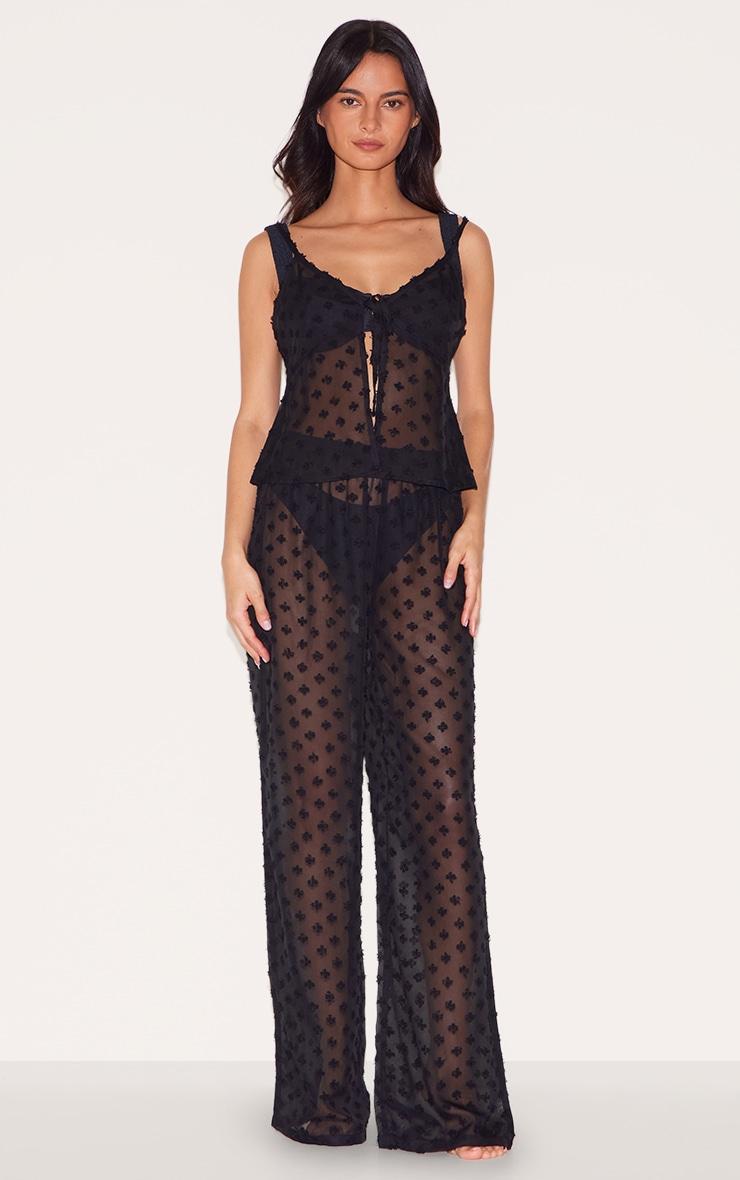 Black Textured Tie Front Beach Top Product Image