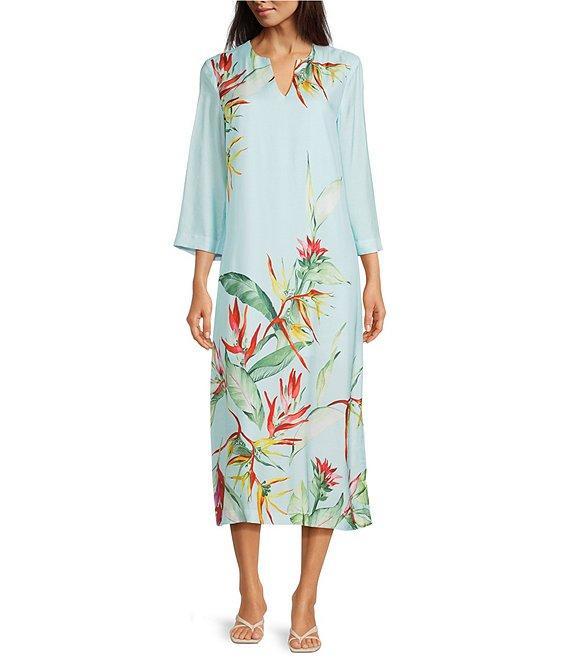 J.McLaughlin Roni Floral Print Split V-Neck 3/4 Sleeve Dress Product Image