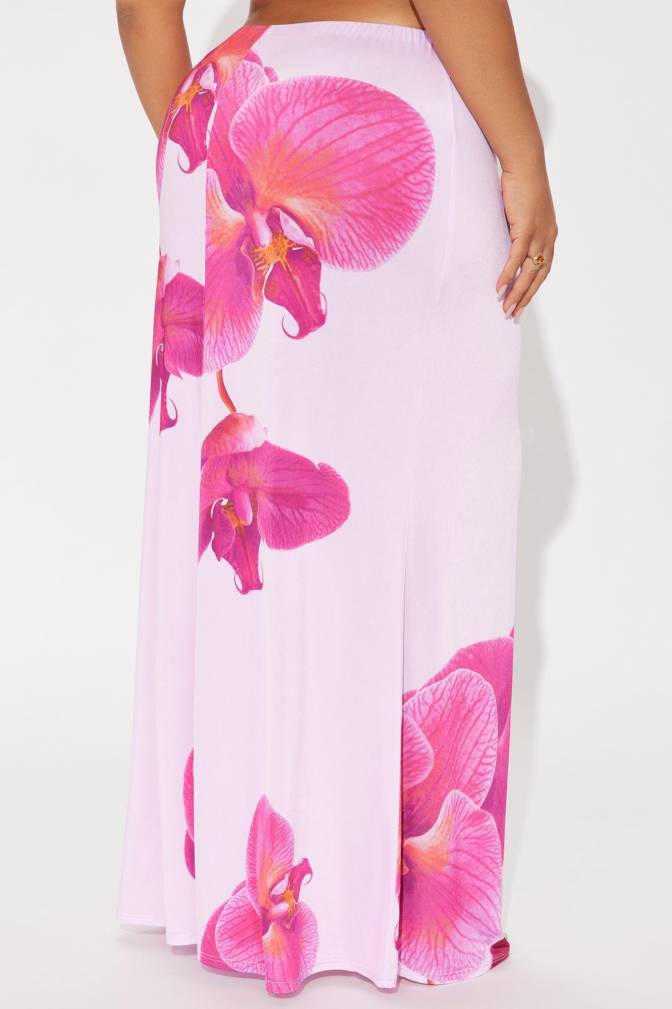 Liliana Floral Satin Maxi Skirt - Pink/combo Product Image