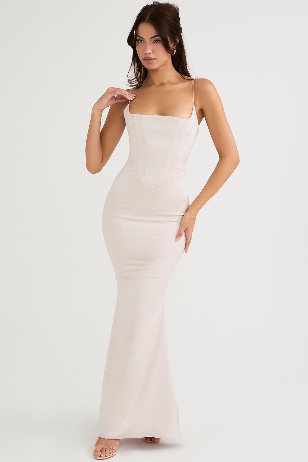 Olivette  red rose satin corset maxi dress - sale Product Image