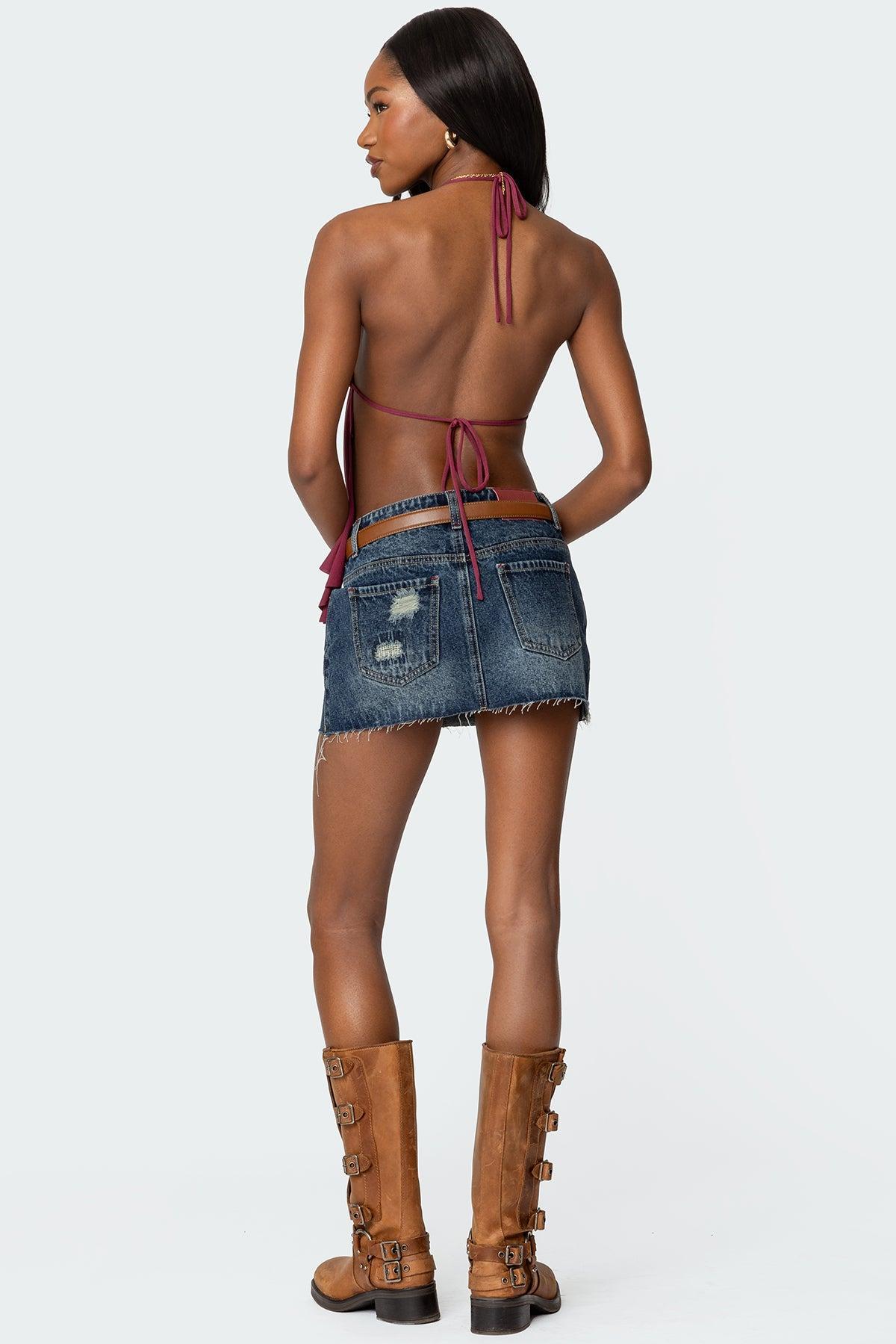 Hunter Distressed Denim Mini Skirt Product Image