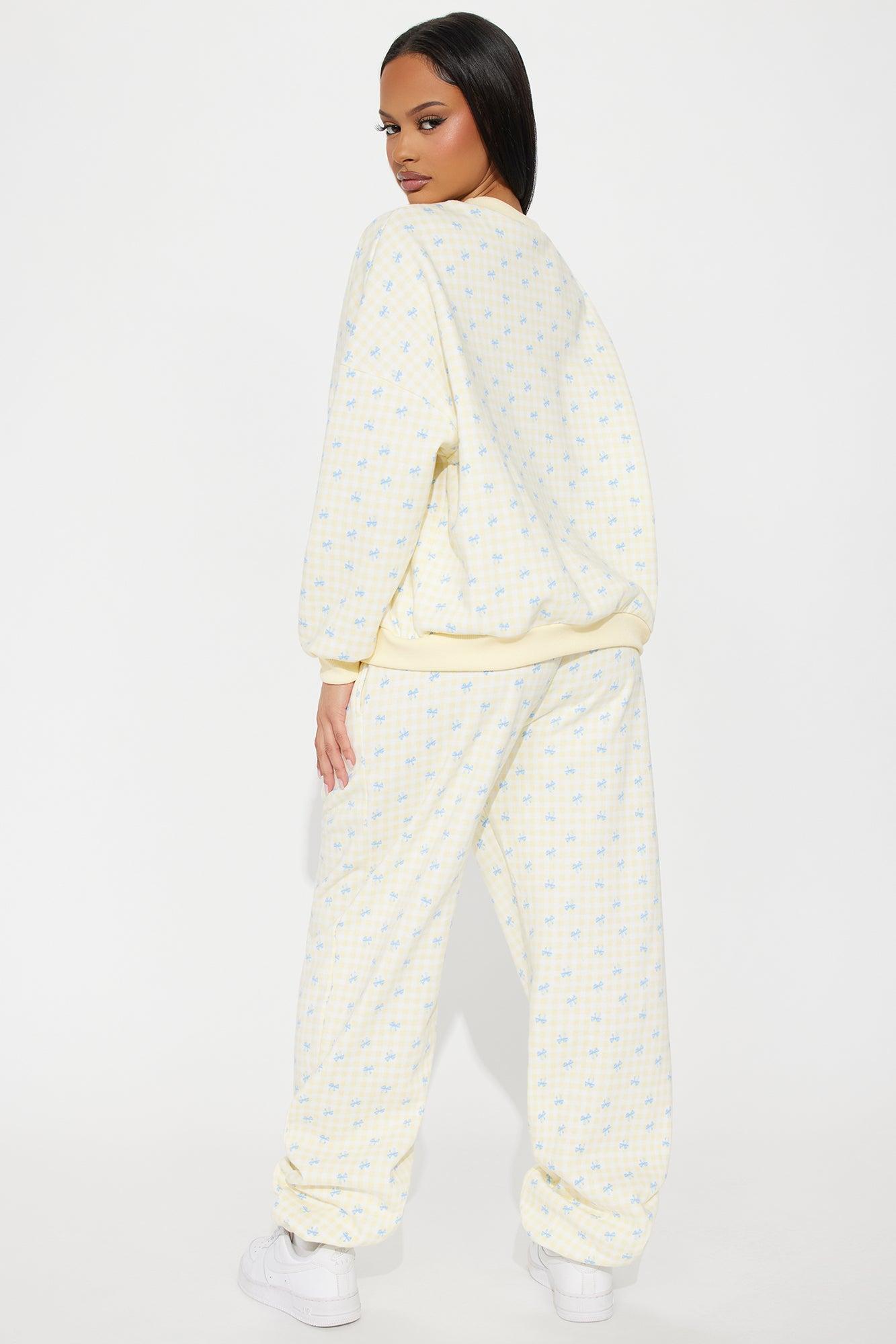 Gingham Girlie Sweatsuit Set - Yellow Product Image
