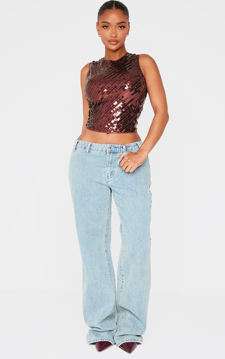 Shape Chocolate Sequin Sleeveless Tank Top Product Image