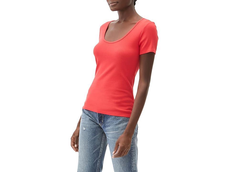Michael Stars Fiona Ultra Rib Rounded V-Neck Top (Salsa) Women's Clothing Product Image