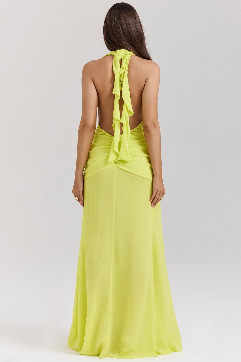 Olessia  acid lime backless halter maxi dress Product Image