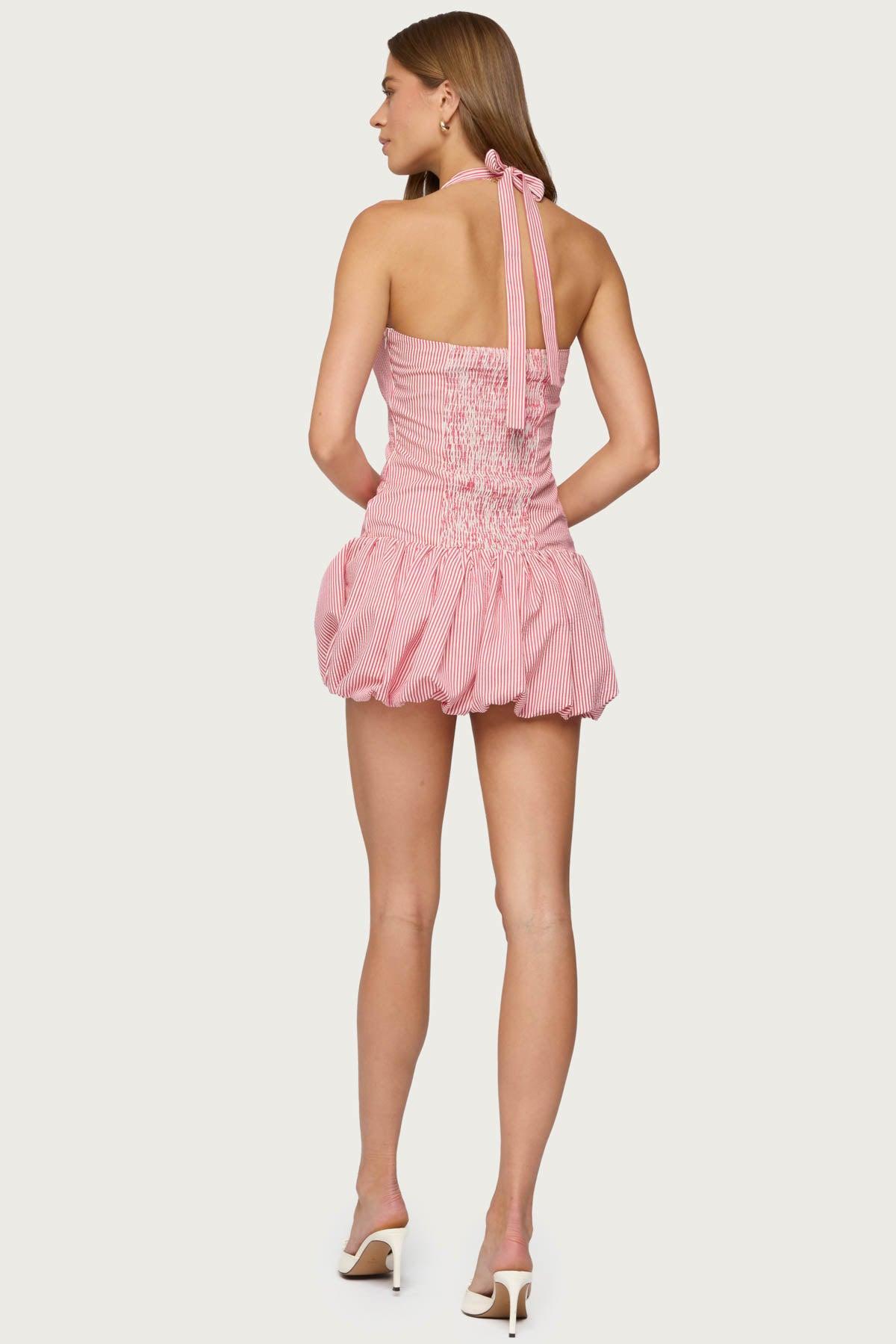 Pinstripe Bubble Skirt Mini Dress Product Image