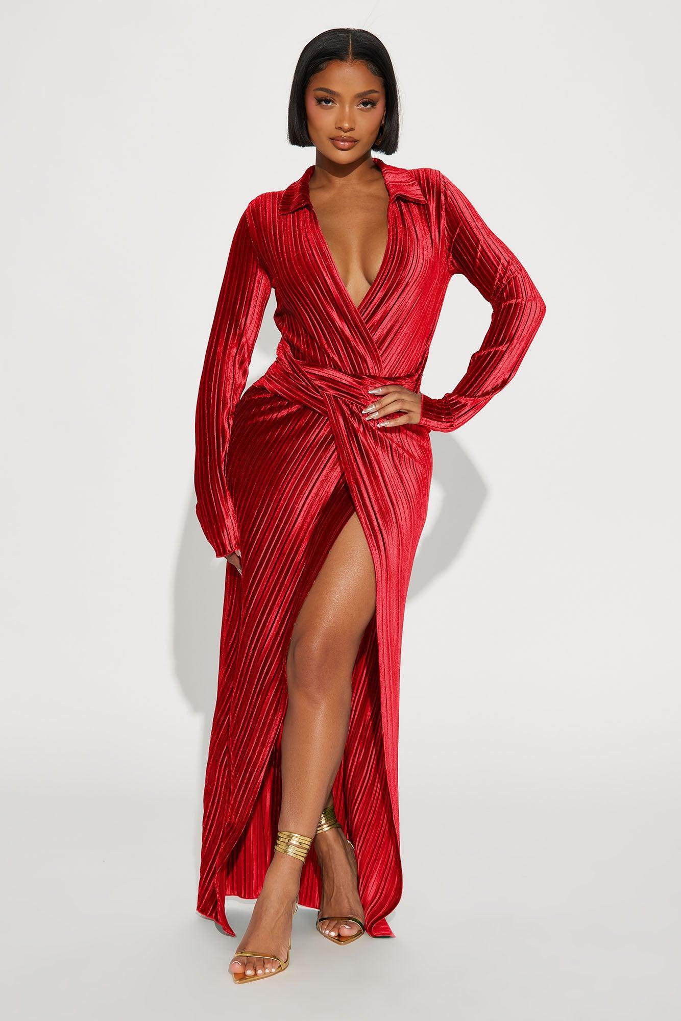 Monica Velvet Maxi Dress - Red Product Image