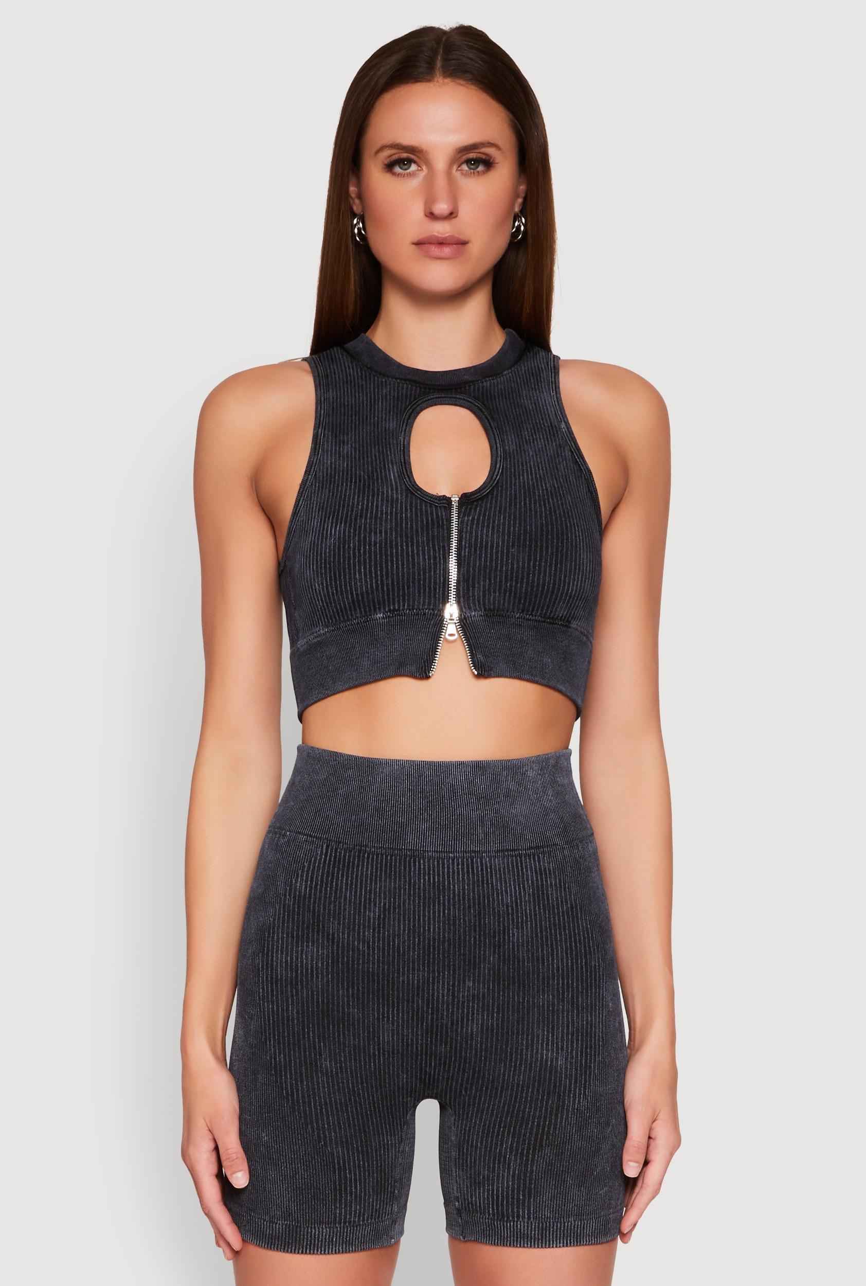 Womens Ribbed Knit Keyhole Tank Top Product Image