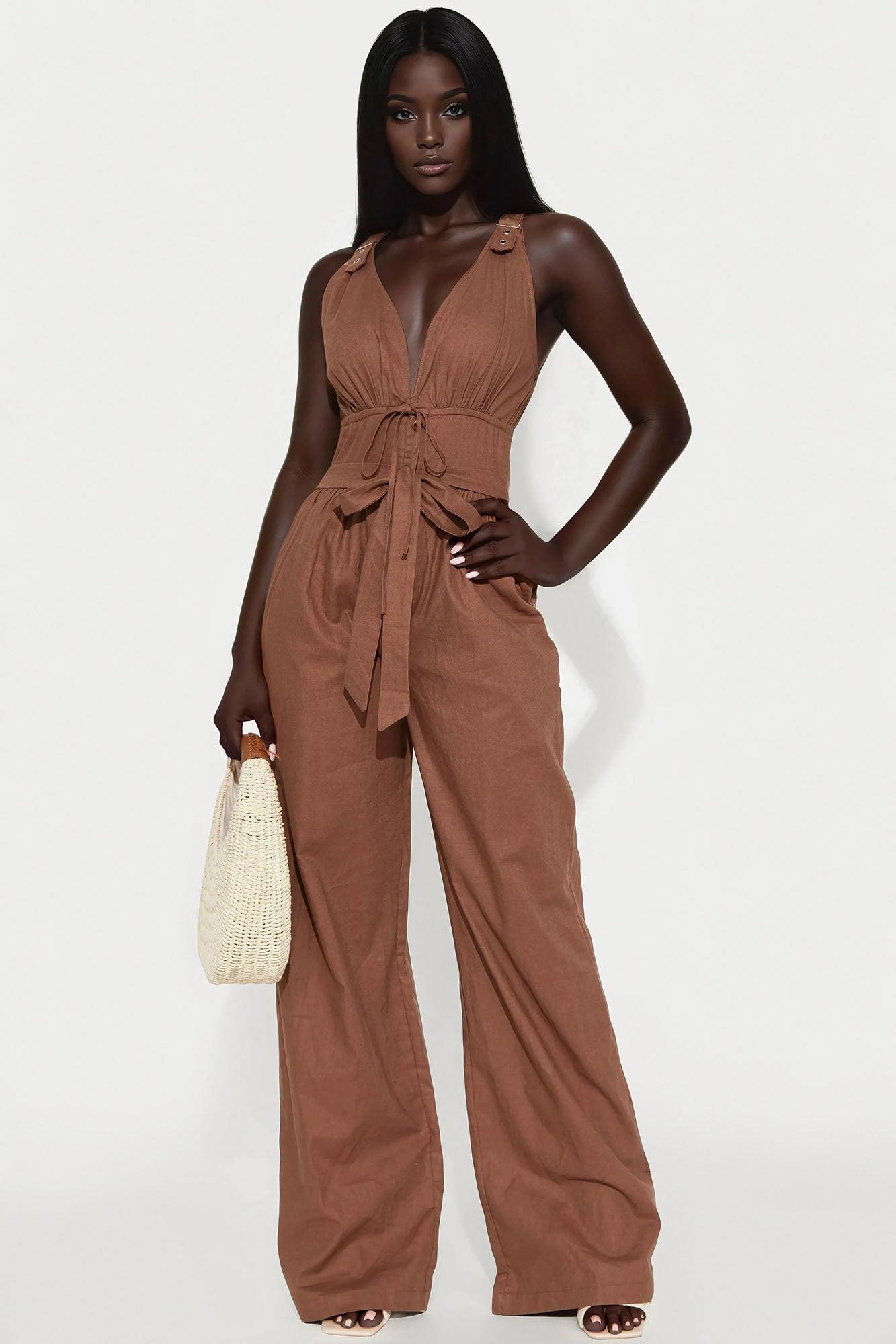 Wild About You Linen Jumpsuit - Brown Product Image