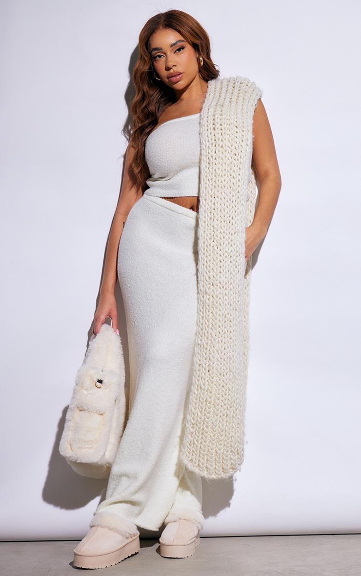 Plus Cream Brushed Knitted Bandeau Top Product Image
