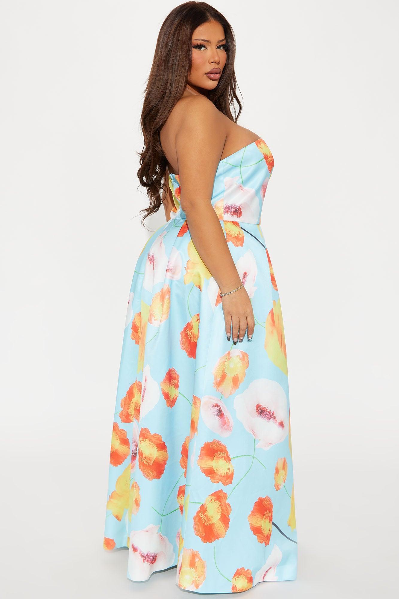 Stephanie Floral A Line Maxi Dress - Blue/combo Product Image