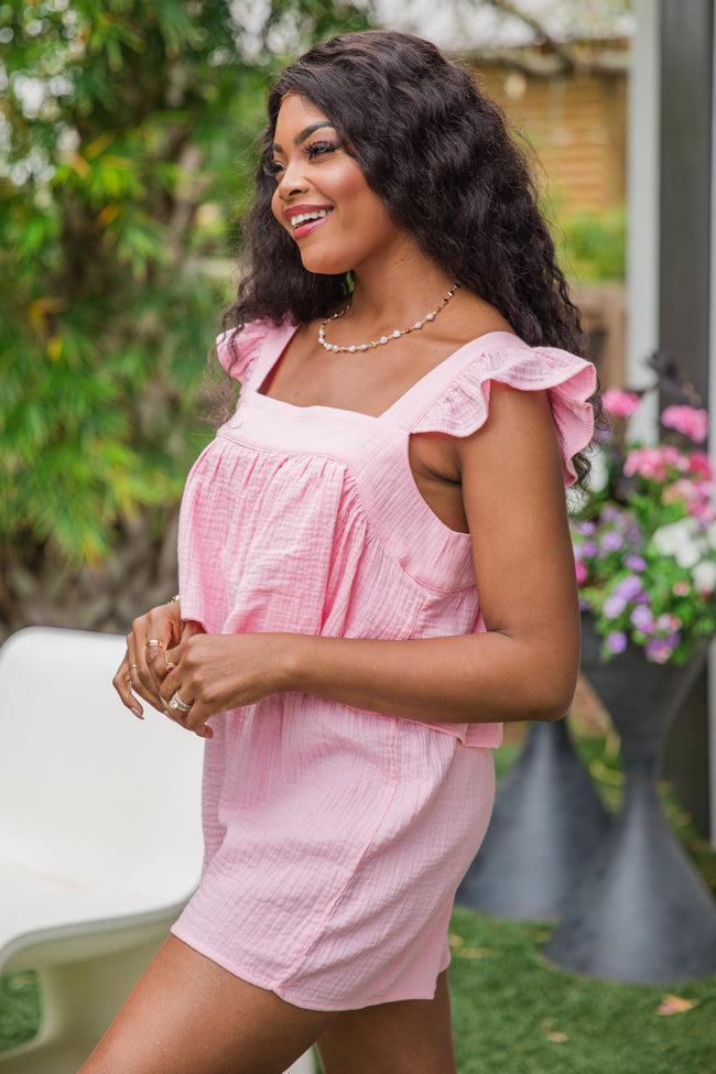 Completely In Tune Pink Square Neck Romper FINAL SALE Product Image