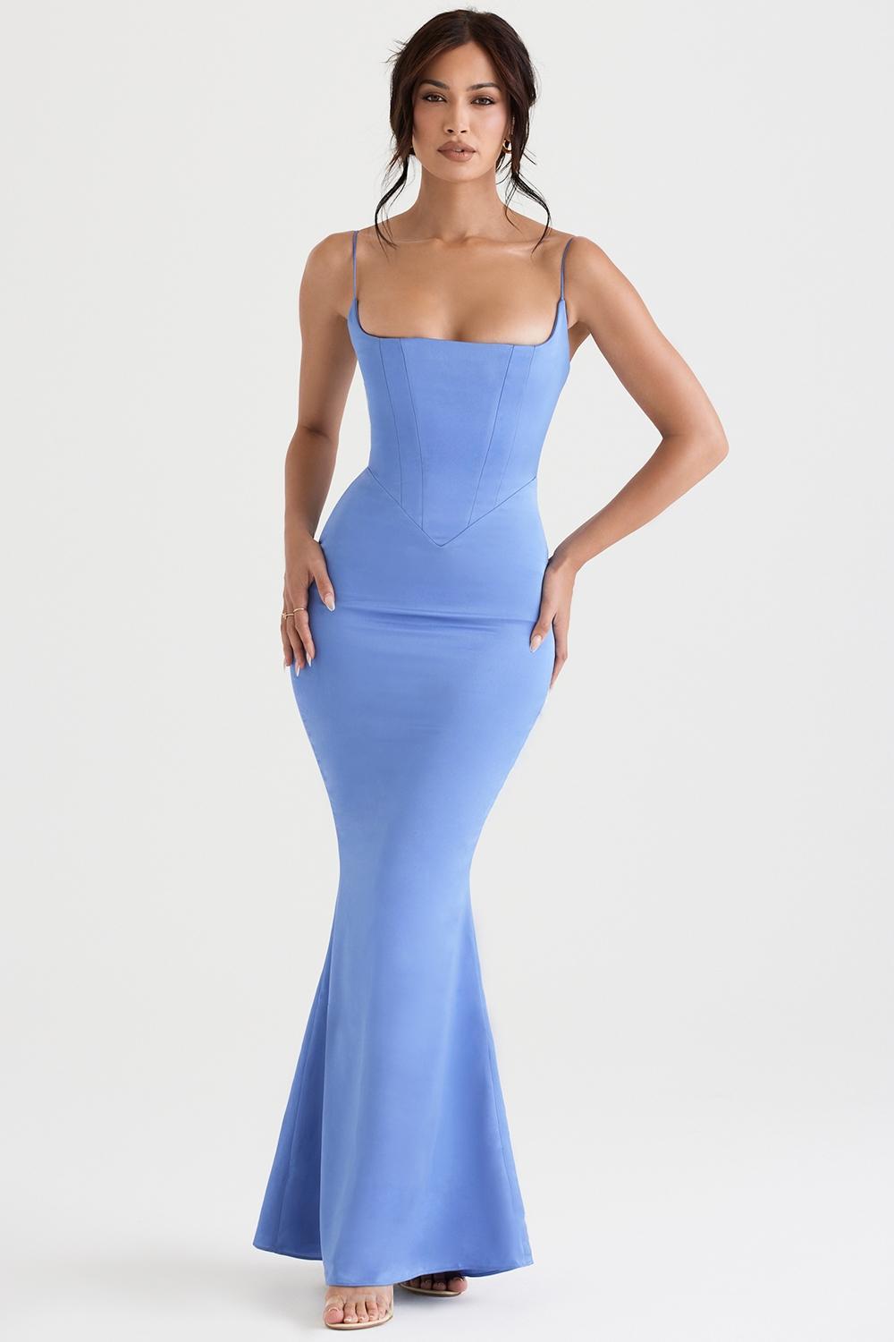 Olivette Crystal Satin Corset Maxi Dress Product Image