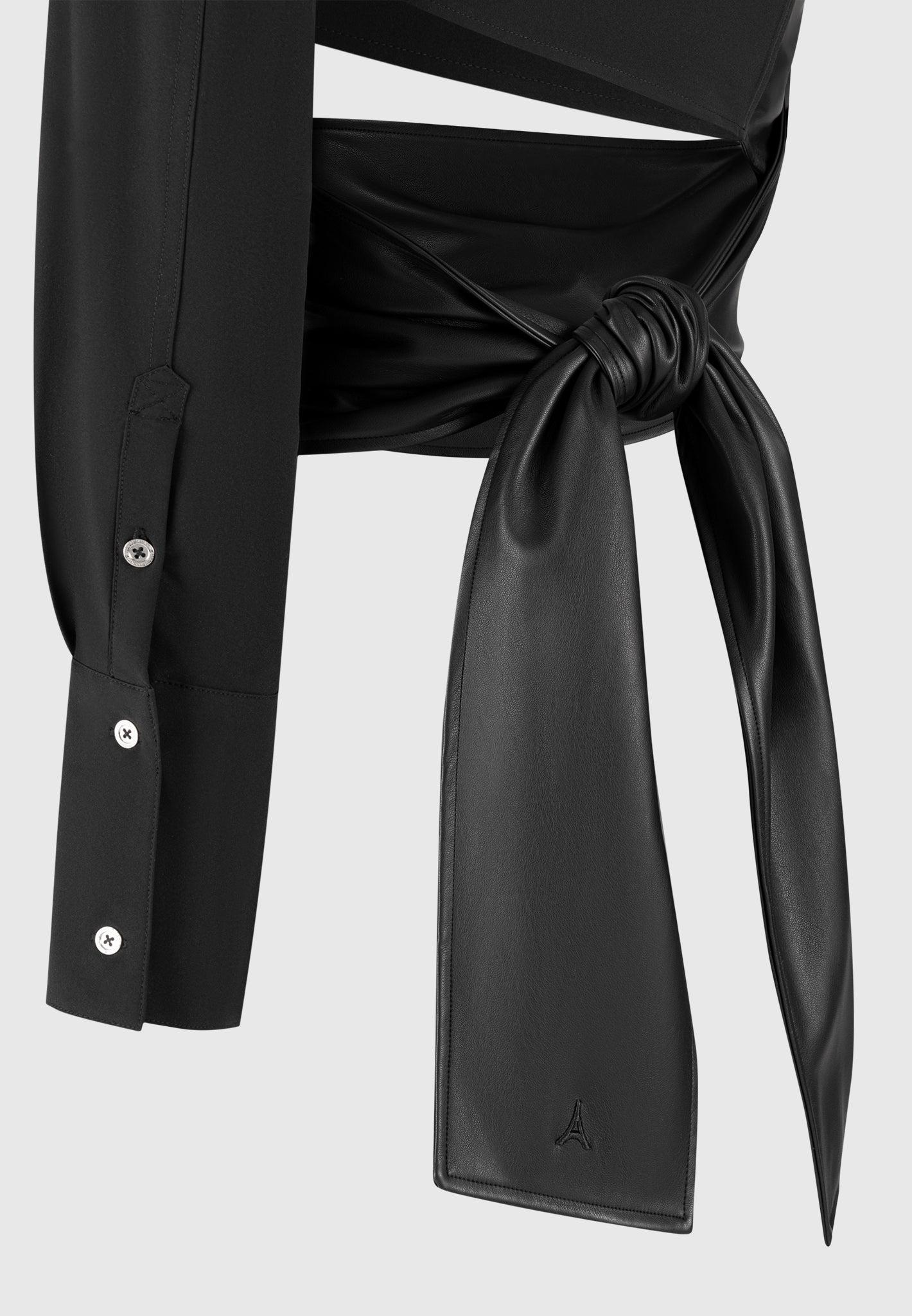 Coralie - One Sleeve Leather Wrap Top - Black Female Product Image