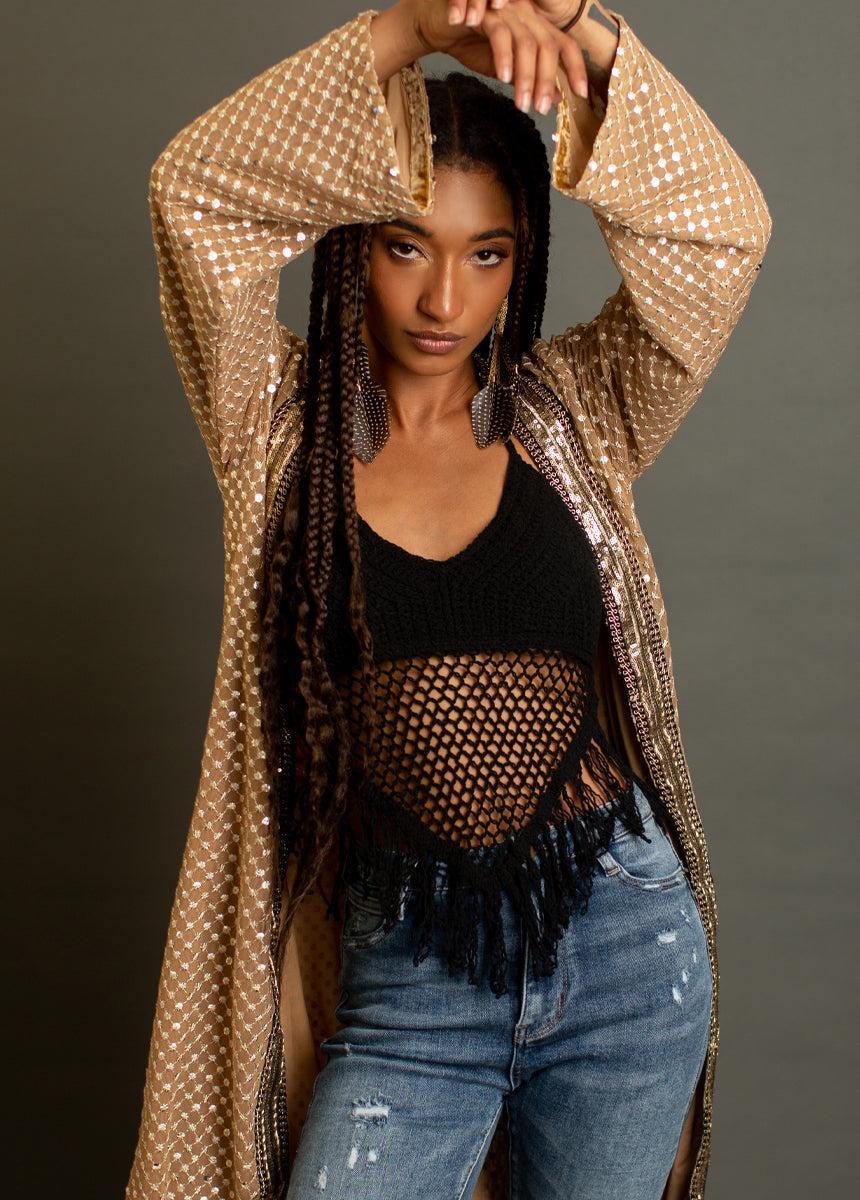 Wrenley Crochet Top in Black Female Product Image