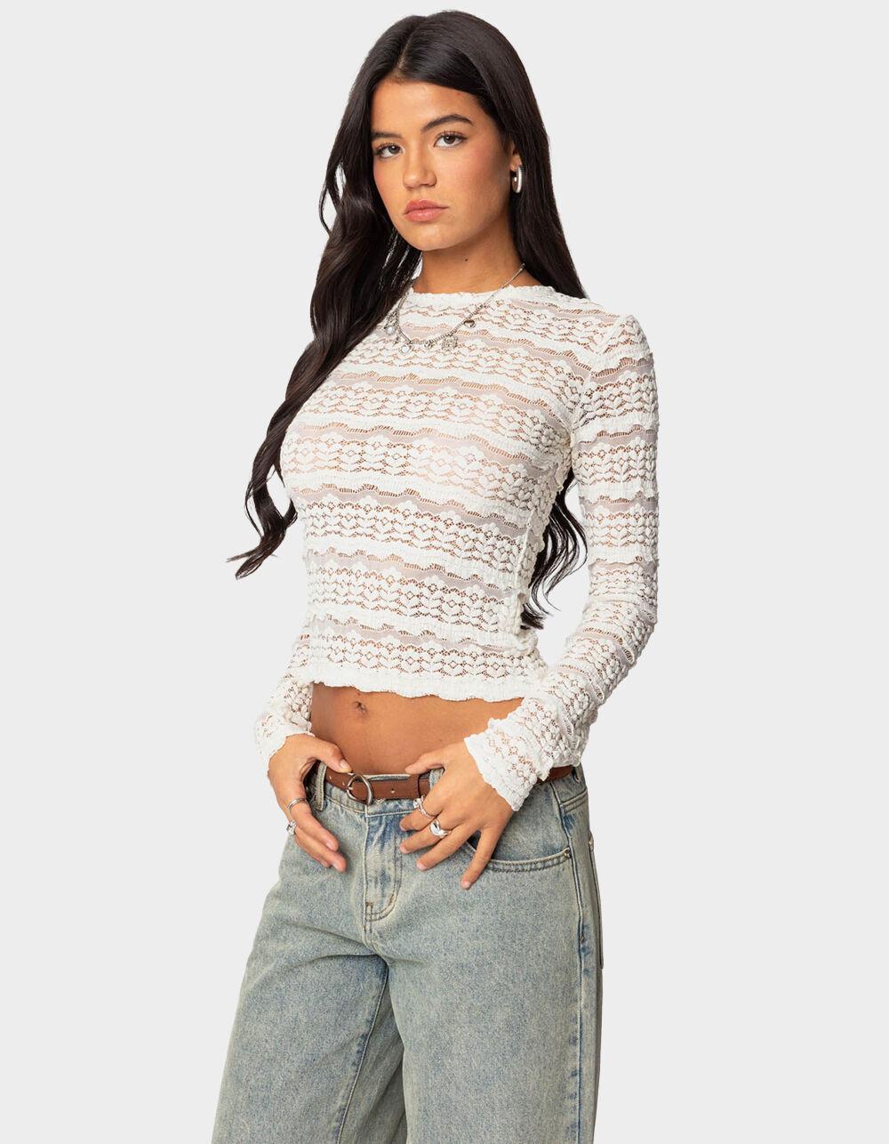 EDIKTED Daisey Textured Sheer Lace Top Product Image