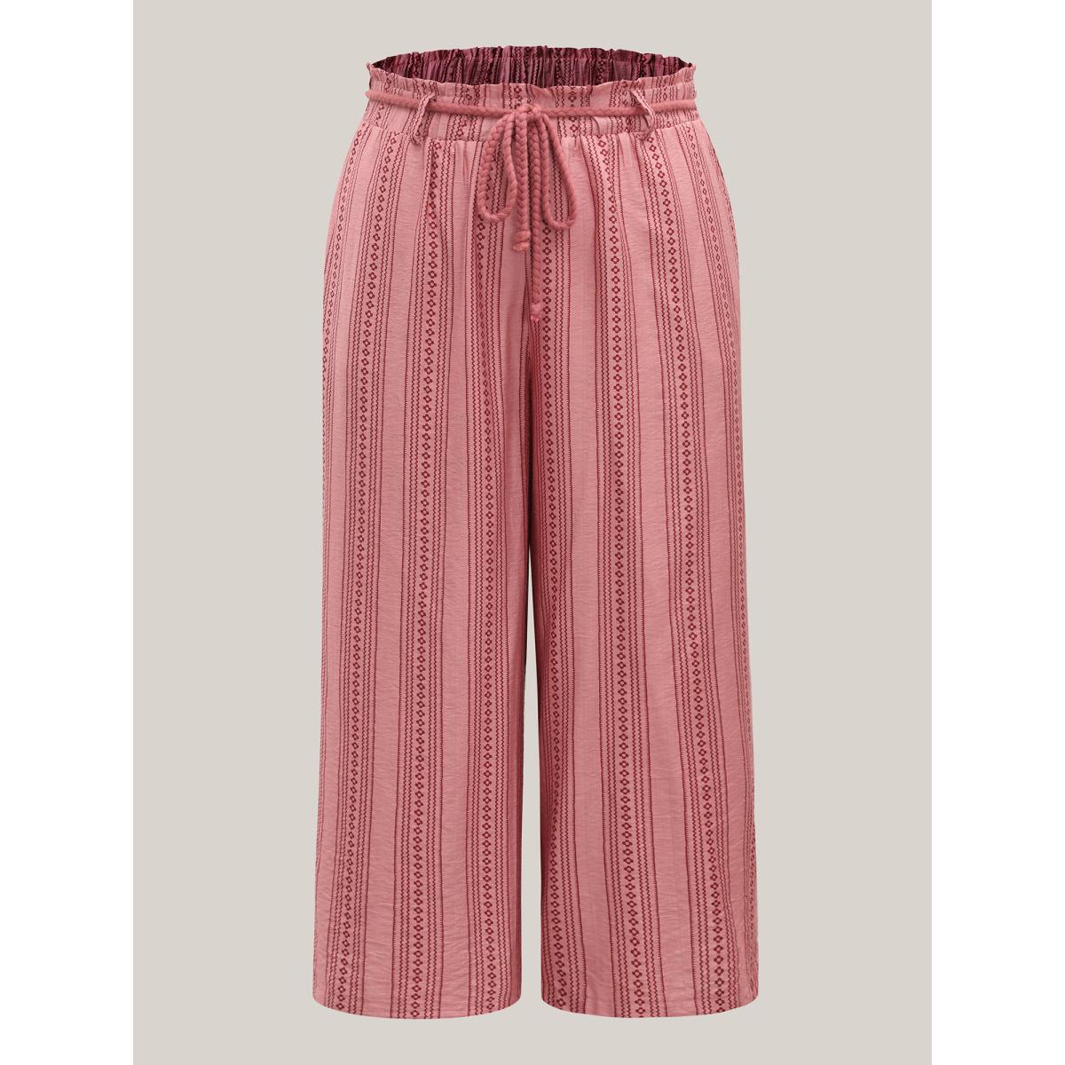 Plus Size Stripe Print Drawstring Wide-Leg Pants Women Rouge Resort Wide Leg Mid Rise Vacation Pants BloomChic 14-16/1X Product Image