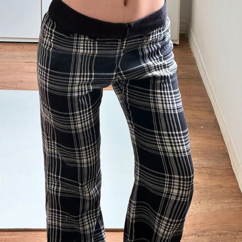 High Waist Plaid Flared Pants Product Image