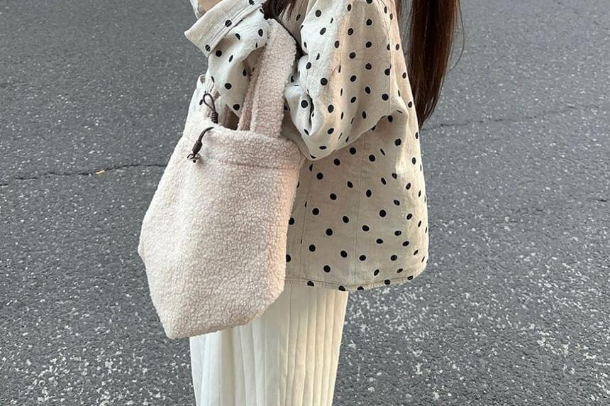 Crew Neck Dotted Button-Up Jacket / Plain Vest / High Rise Quilted Cropped Wide Leg Pants Product Image