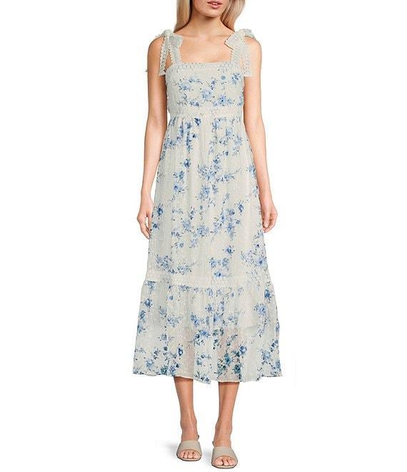 Blu Pepper Floral Print Clip Dot Midi Dress Product Image