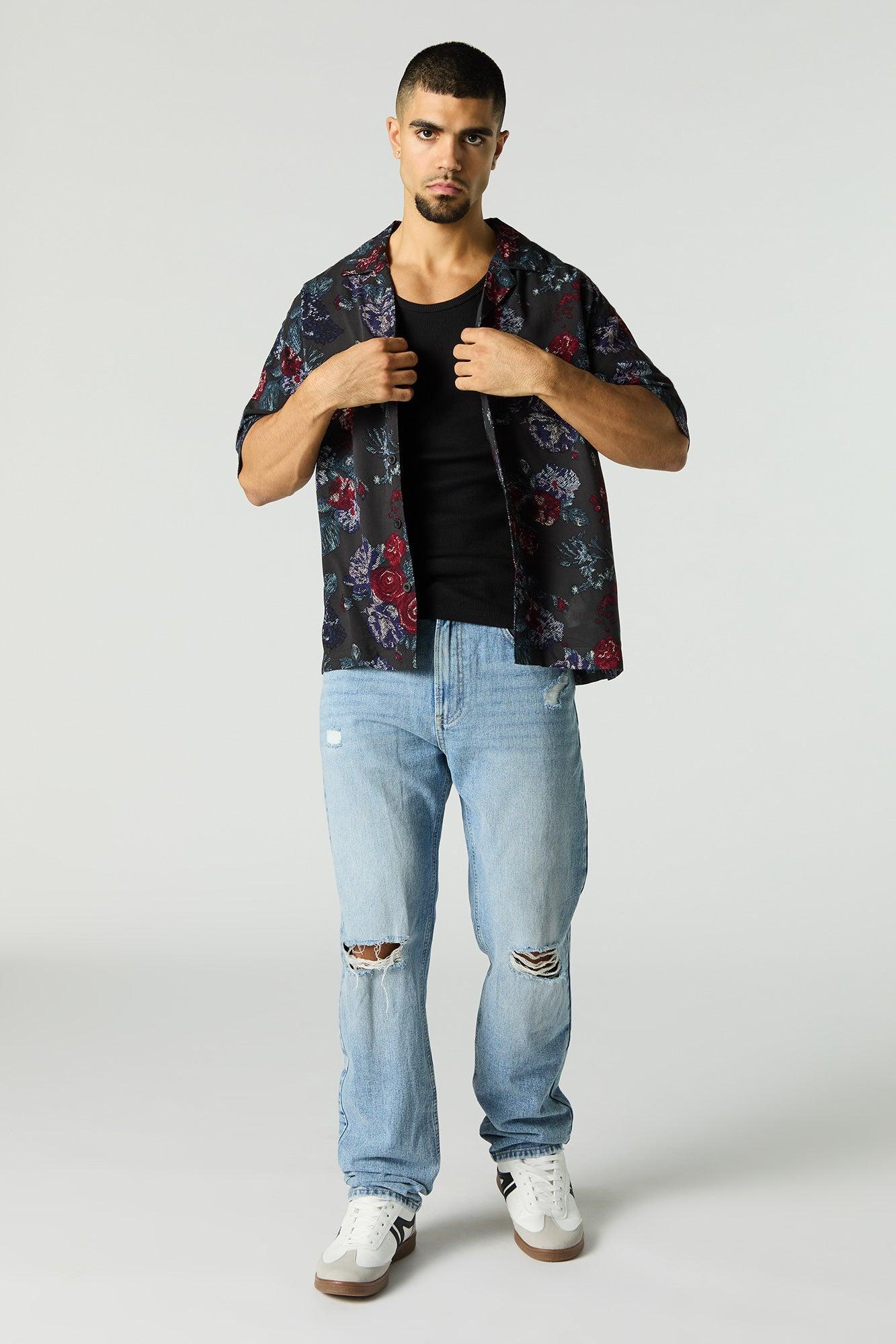Floral Print Short Sleeve Button-Up Top Male Product Image
