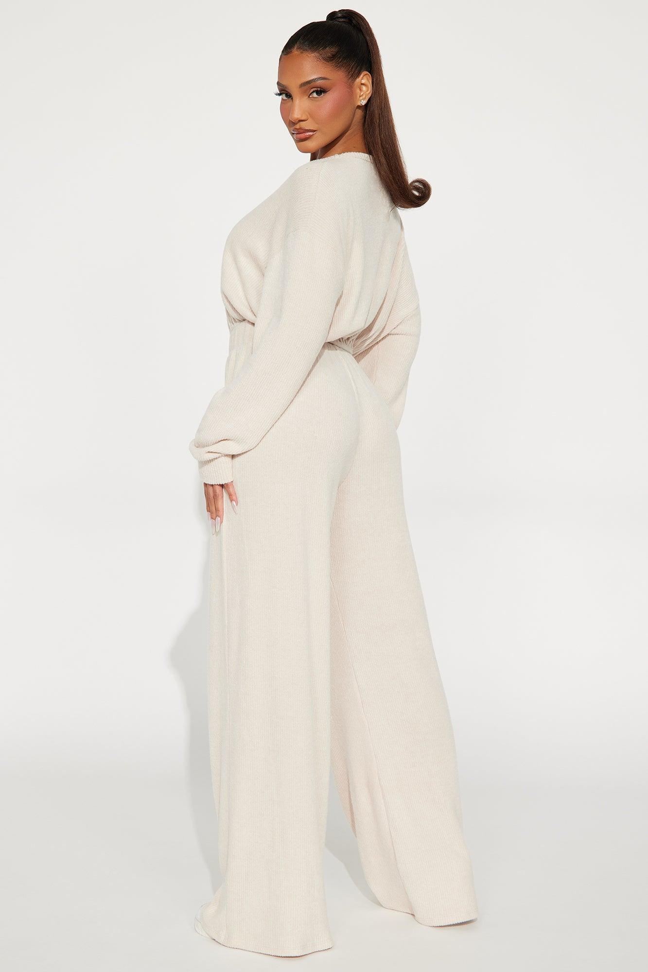 Weekend Errands Wide Leg Pant Set - Cream Product Image