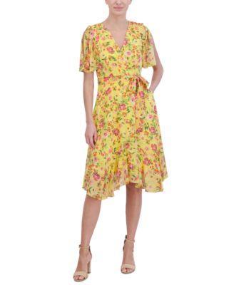Jessica Howard Womens Floral Chiffon Split-Sleeve Dress Product Image