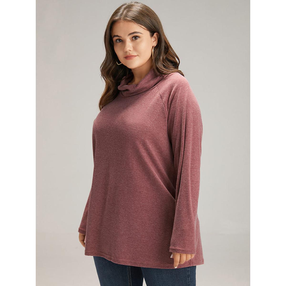 Plus Size Solid Heather Mock Neck Sweatshirt Women Russet Elegant Plain Mock Neck Dailywear Sweatshirts BloomChic 18-20/2X Product Image