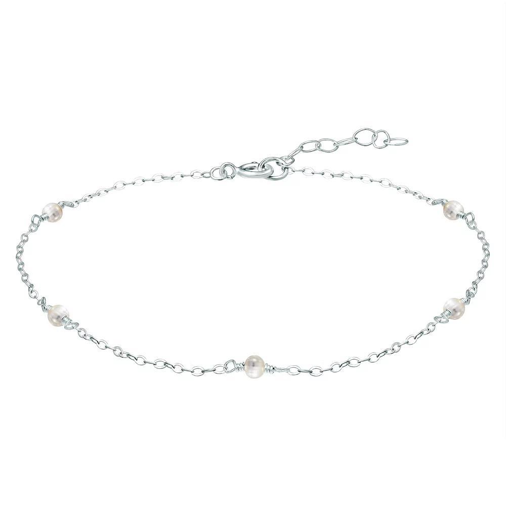 Aleure Precioso Sterling Silver Bead Station Anklet, Women's, Size: 9", White Product Image