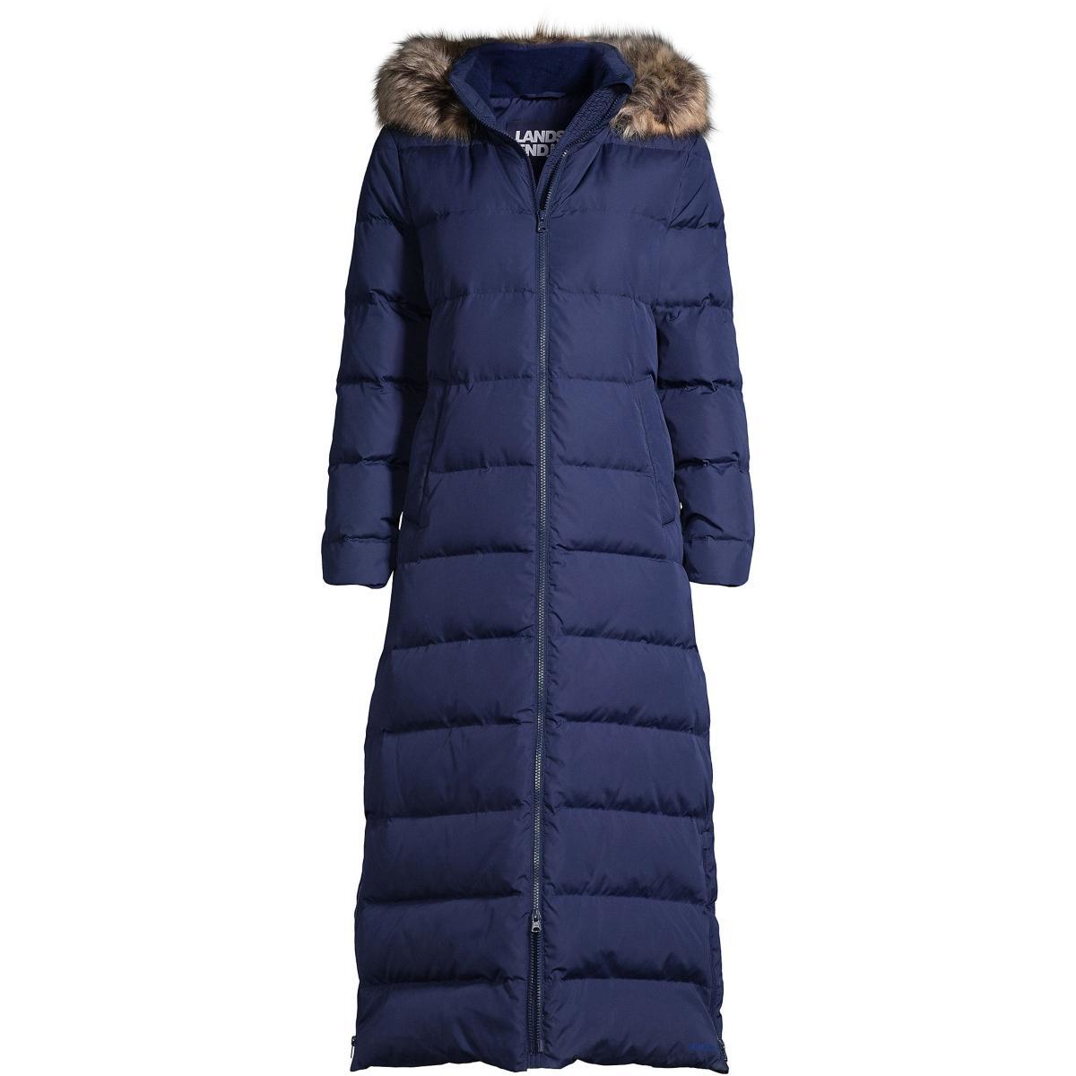 Womens Lands End Faux-Fur Hood Quilted Long Down Winter Coat Product Image