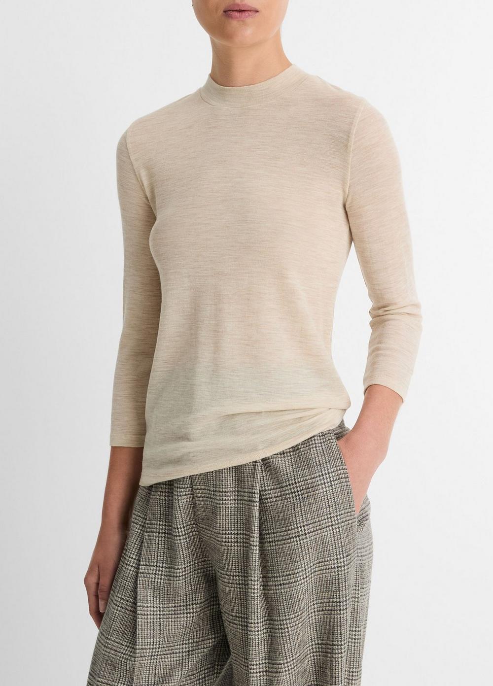 Womens Wool Three-quarter-Sleeve Mock-Neck Top, Dark Rosewood, Size M Vince Product Image