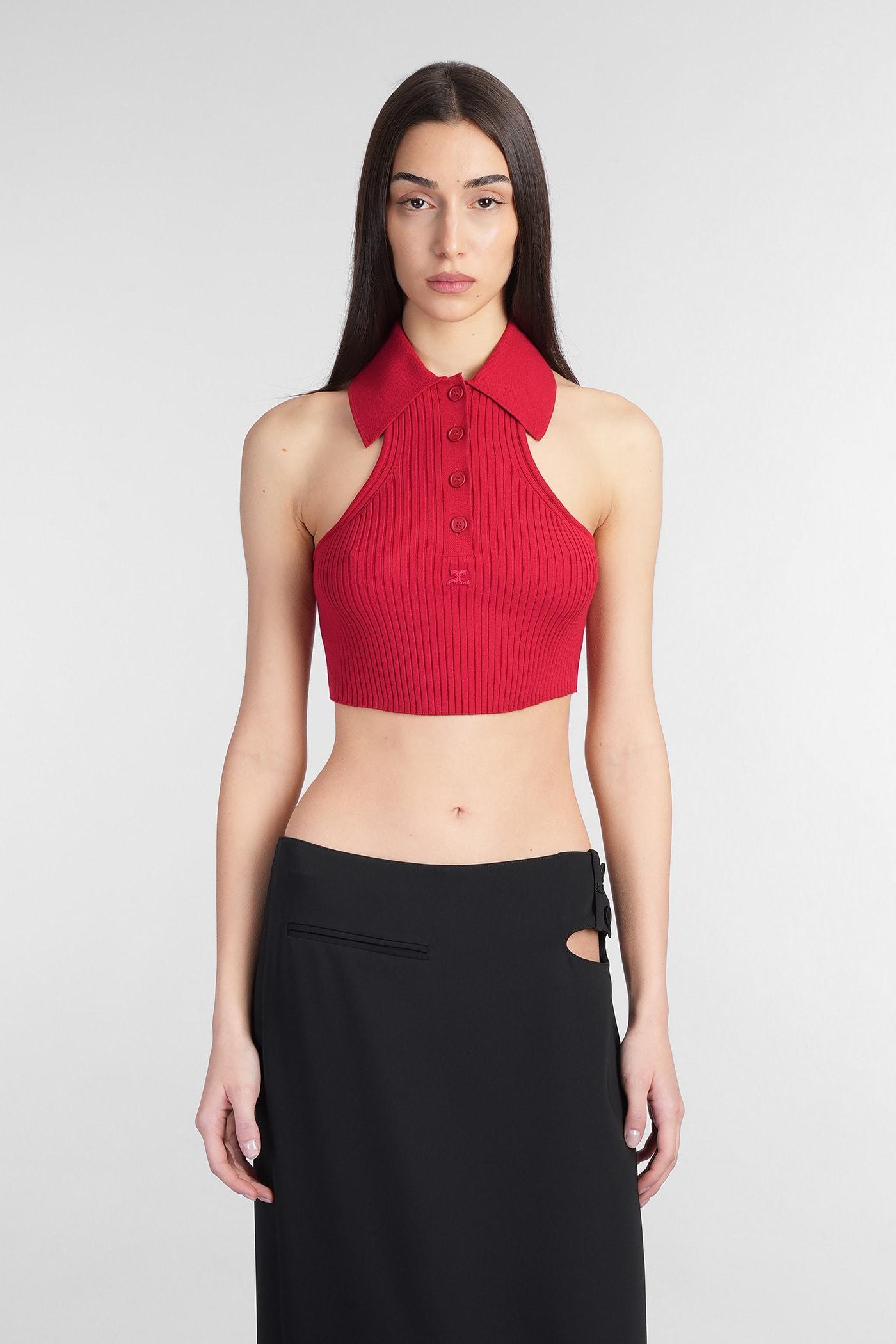 COURRÈGES Scuba Rib Knit Top In Red Product Image