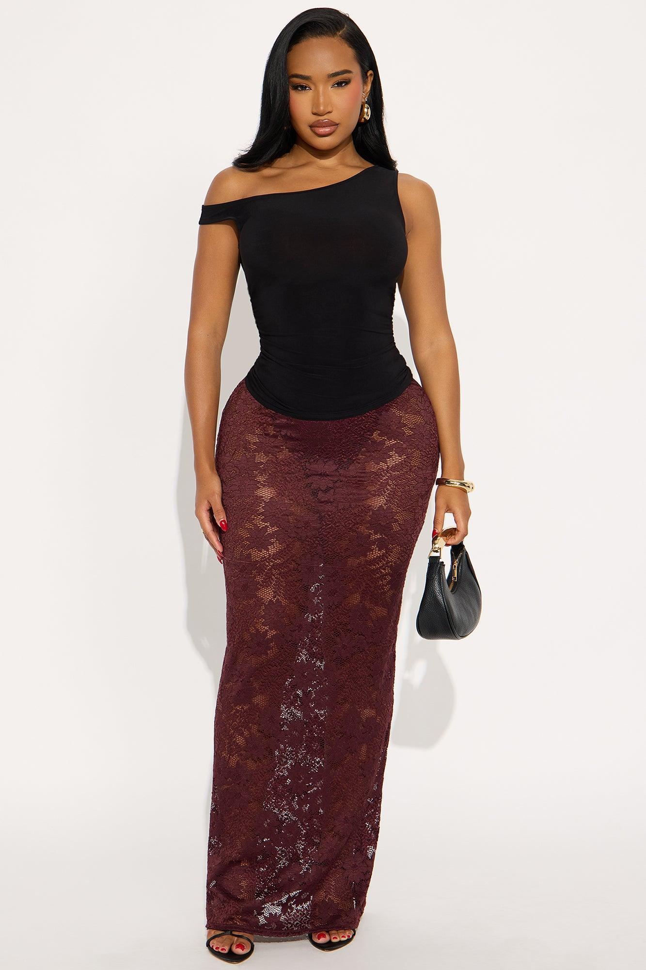 Lost In Lace Sheer Maxi Skirt - Chocolate Product Image