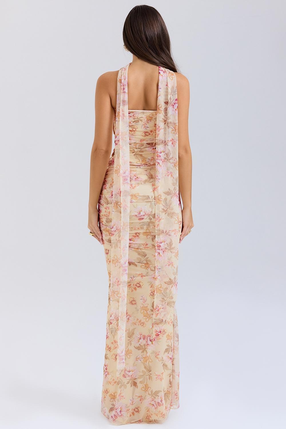 Cassidy  honeyflower print fluted hem maxi skirt Product Image