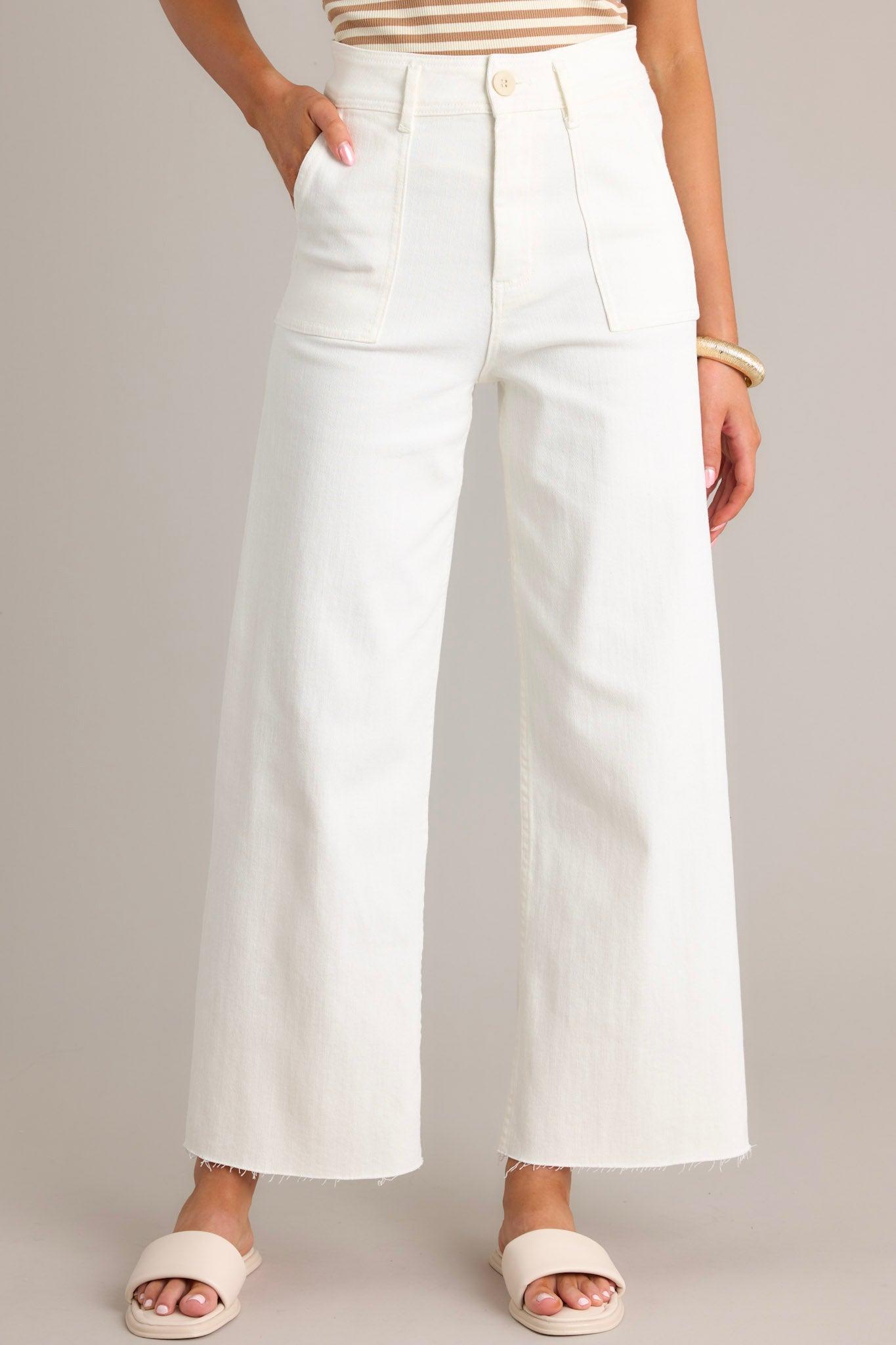 Crisp Canvas White Denim Wide Leg Jeans Product Image
