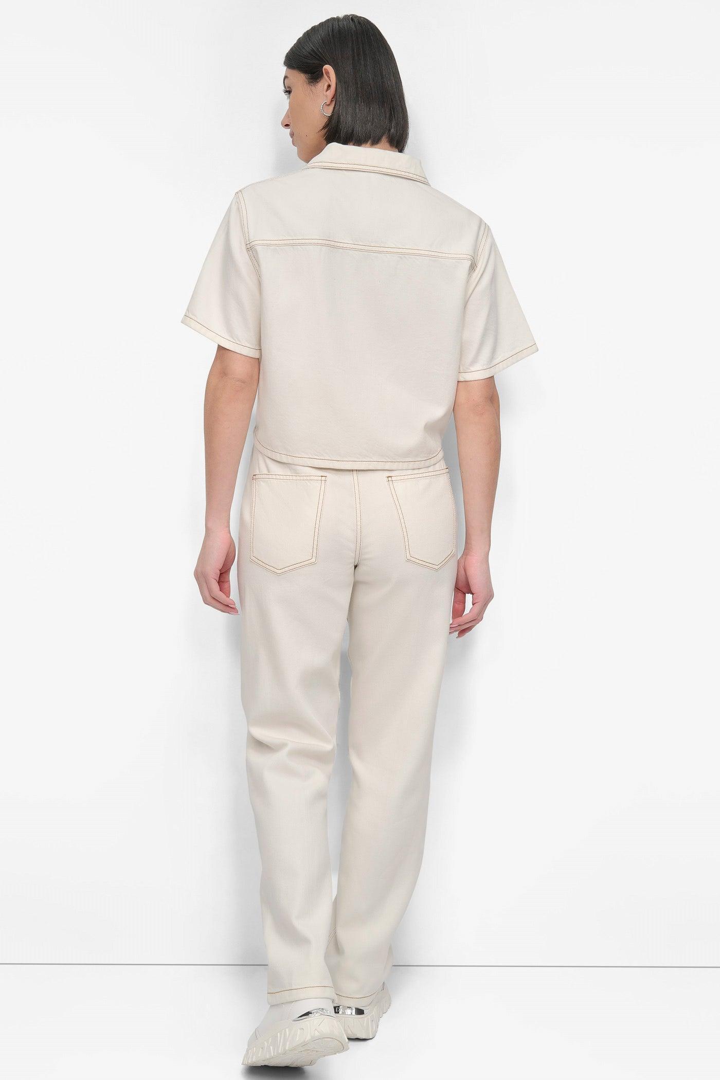 CROPPED ZIP-FRONT DENIM SHIRT Product Image