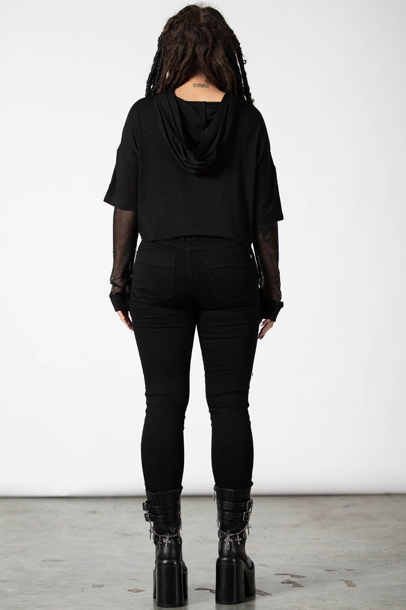 Dark Forces Cropped Hoodie / Black / 95% Rayon 5% Elastane Product Image