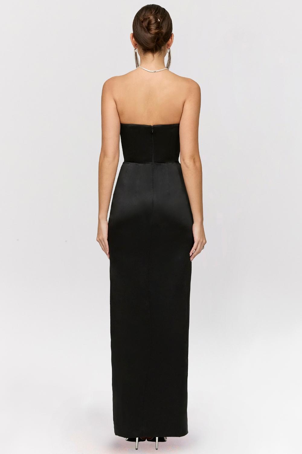Adrienne Black Satin Strapless Corset Maxi Product Image