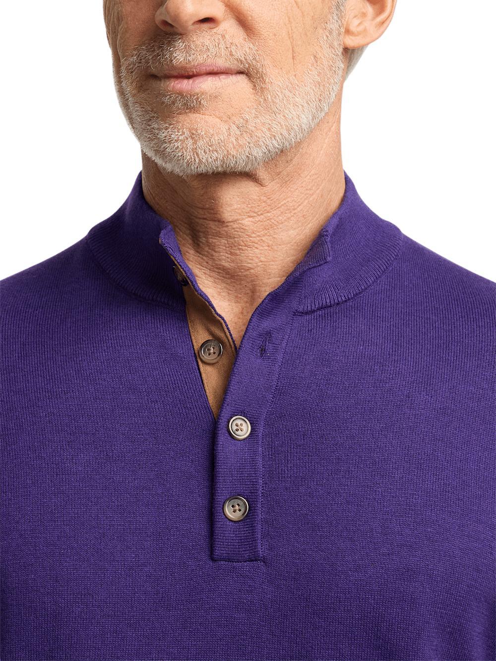 Supima Cotton Four Button Mock Neck Sweater - Plum Product Image