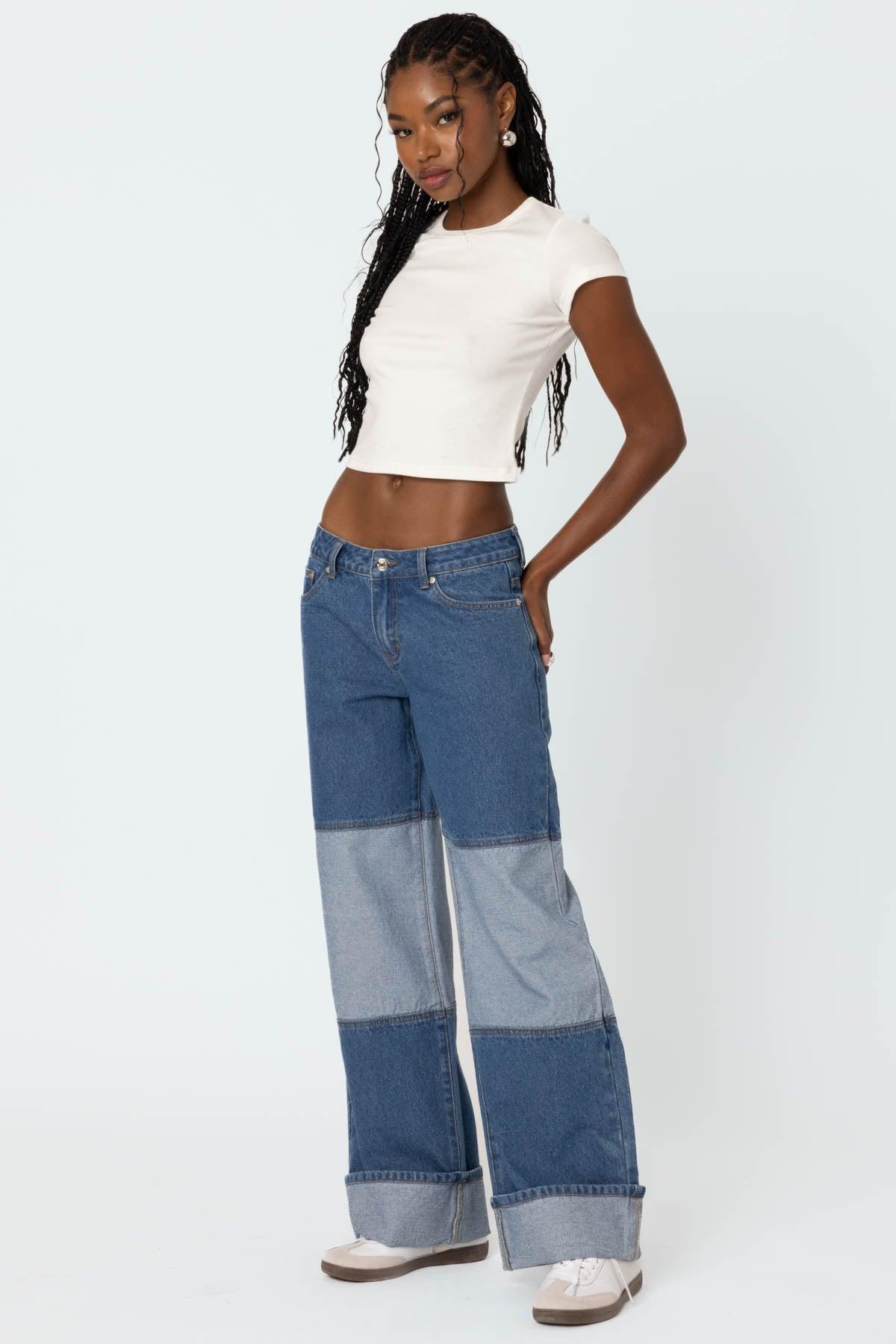 Lindsey Two Tone Cuffed Jeans Product Image