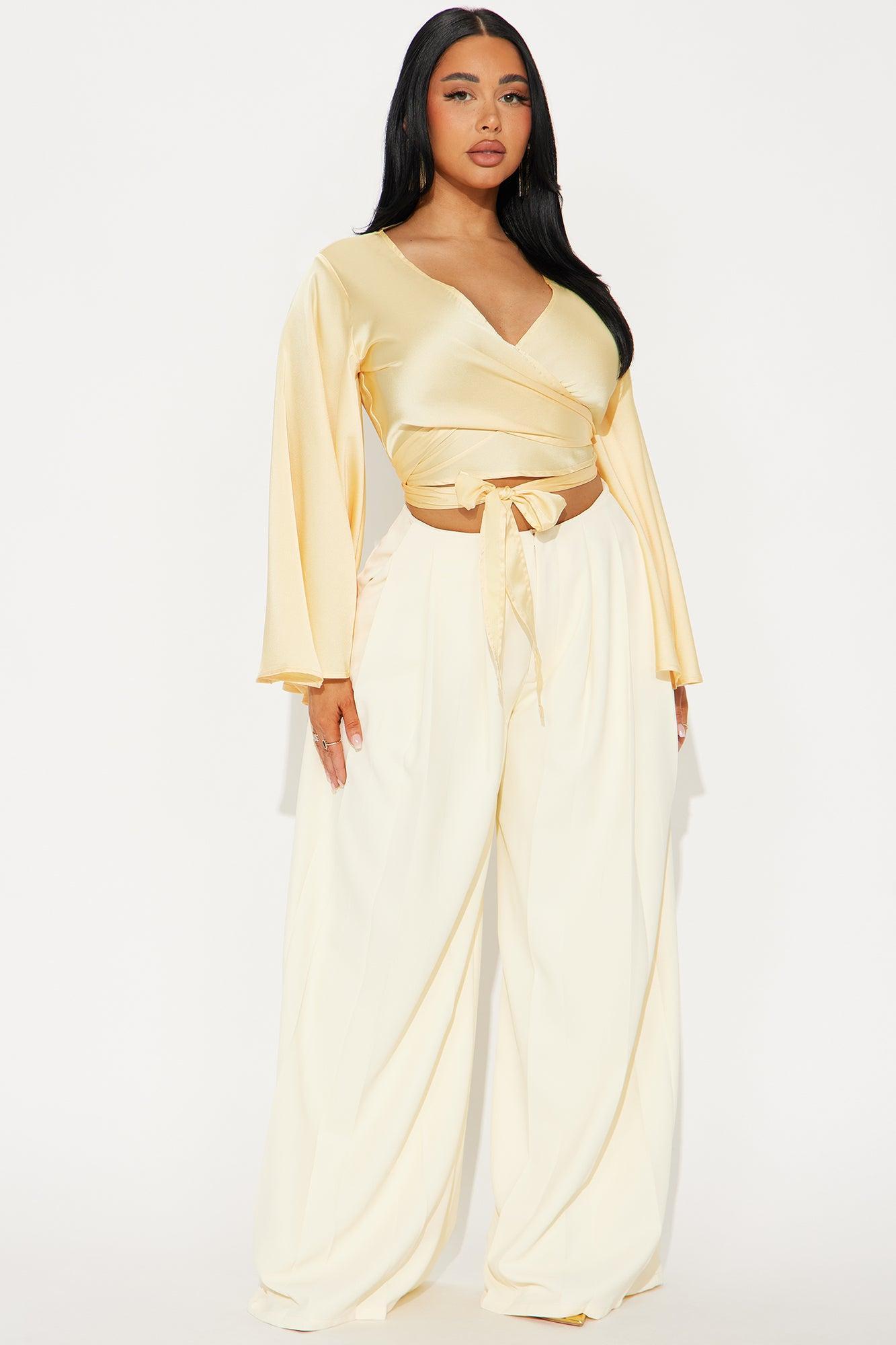 Aleyani Satin Tie Front Top - Yellow Product Image