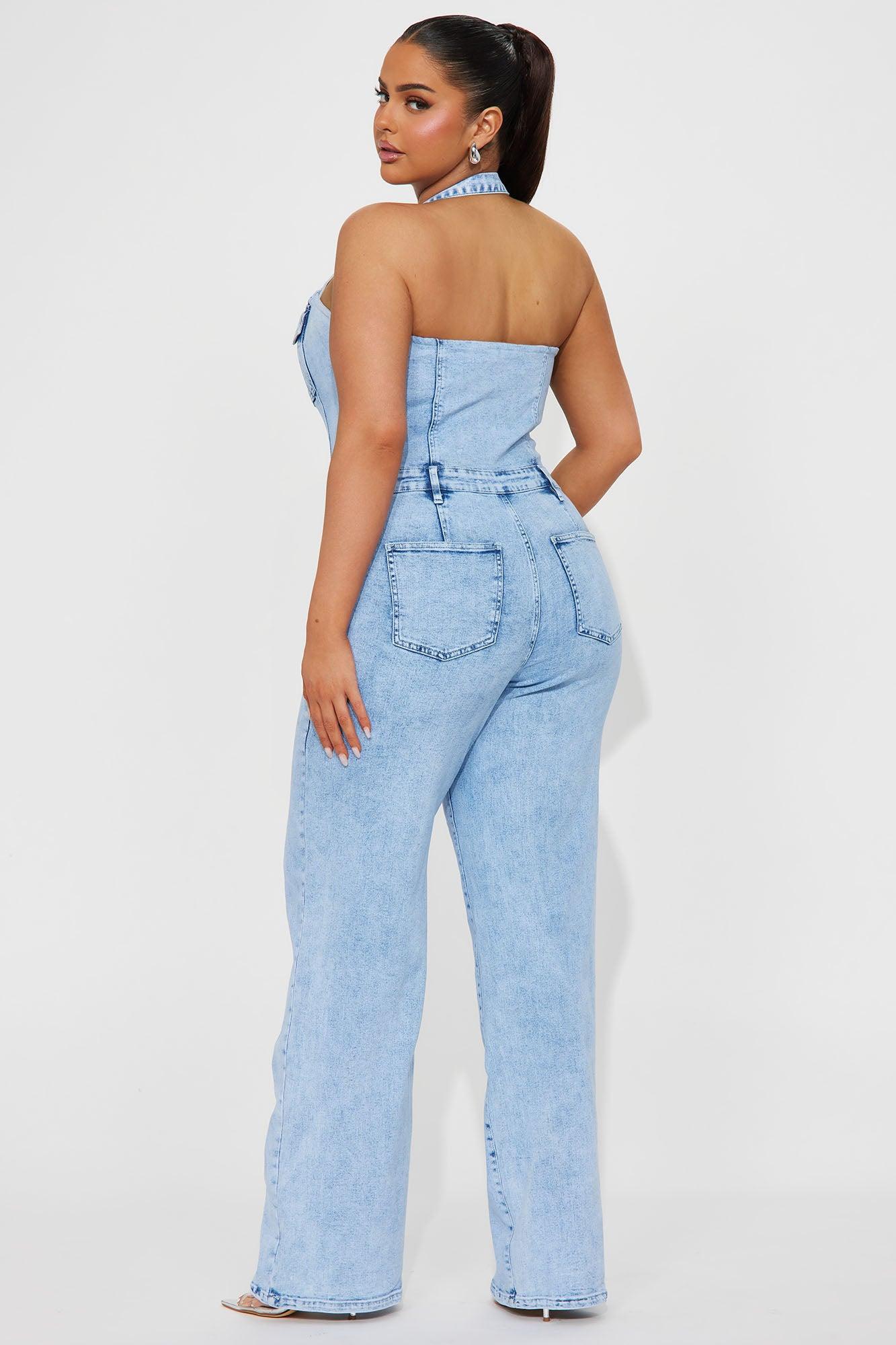 Stay Around Denim Jumpsuit - Light Wash Product Image