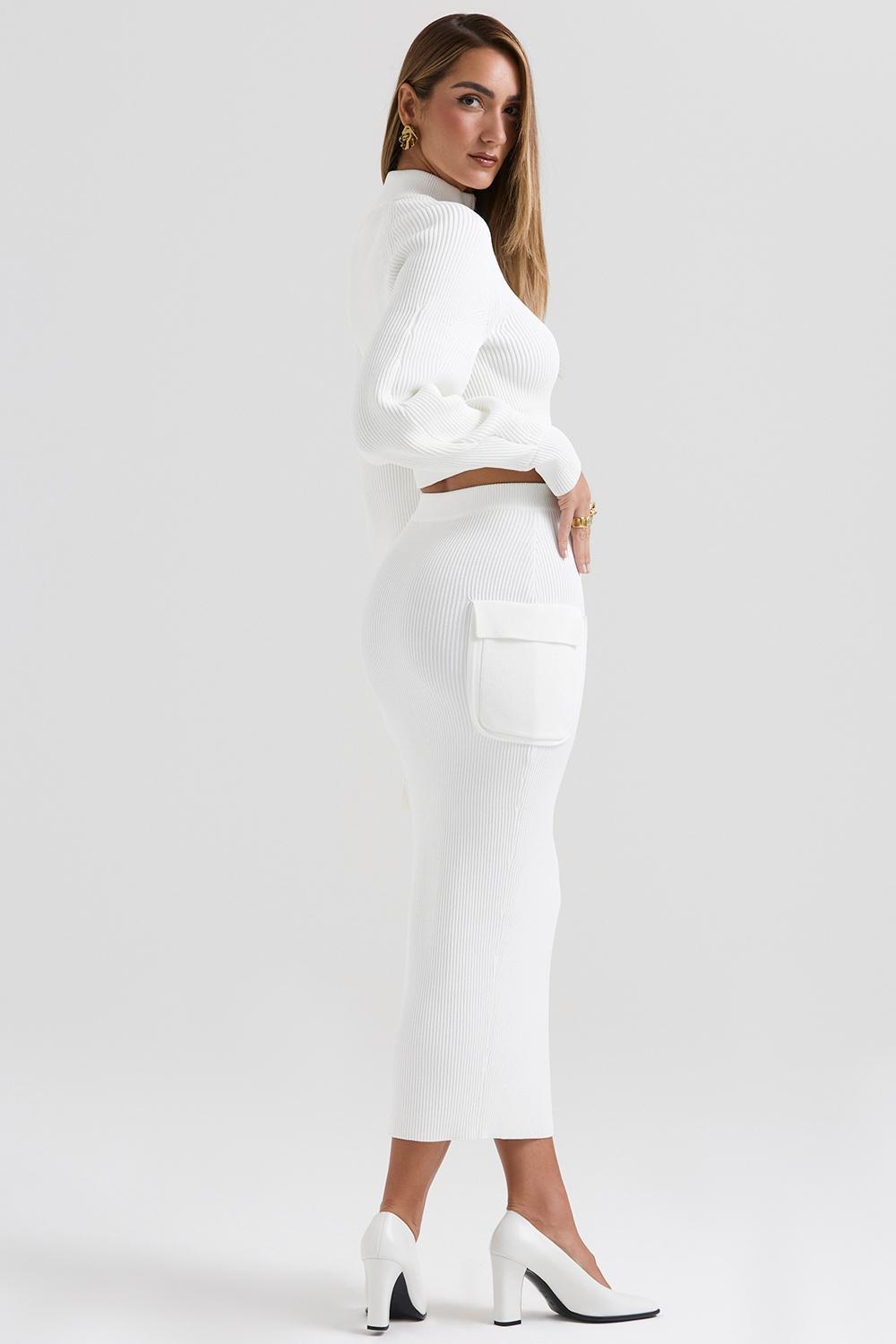 Maeve White Ribbed Knit Cargo Skirt Product Image